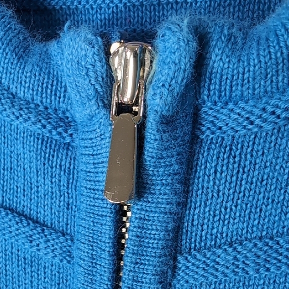 Ann Taylor Factory | Blue Crew Neck Full Zip Ribbed Knit Cotton Sweater Size S - Picture 9 of 9